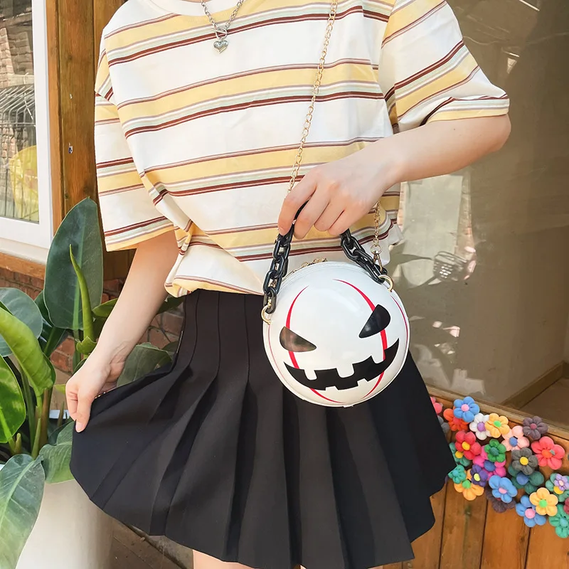 

Pumpkin bags basketball styel bag Halloween Women Mini Shoulder Bag 2021 Cartoon Pumpkin Bat Printing Chain Crossbody Bag
