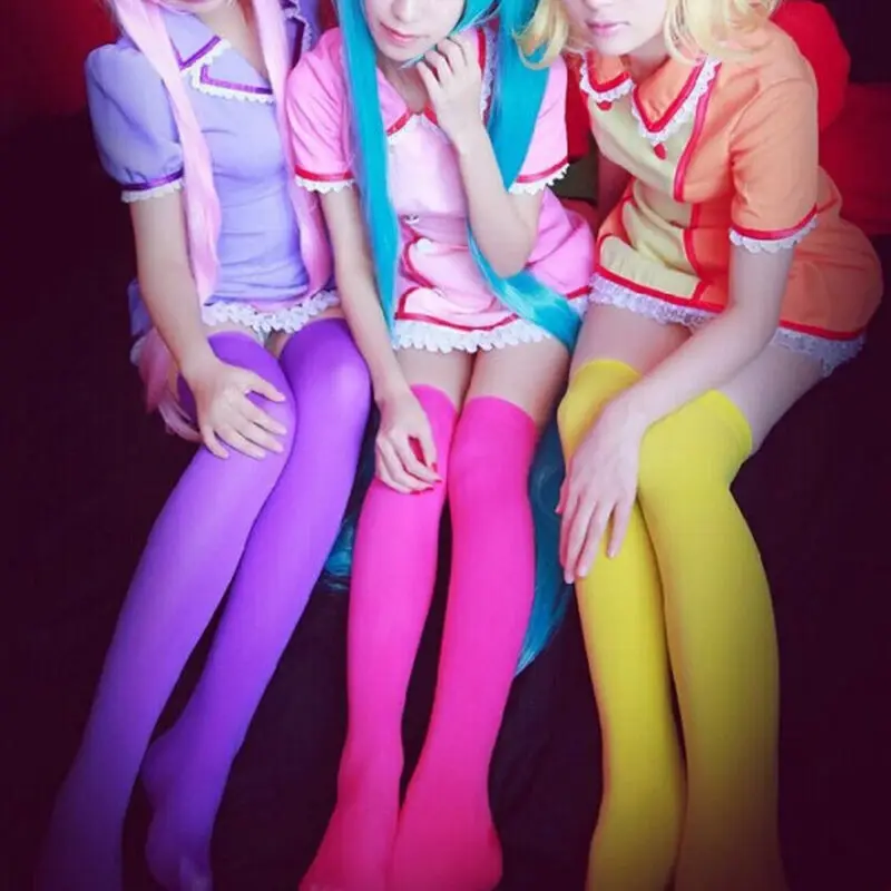 Женские гольфы выше колена для школьниц Эластичные модные Гольфы ярких цветов