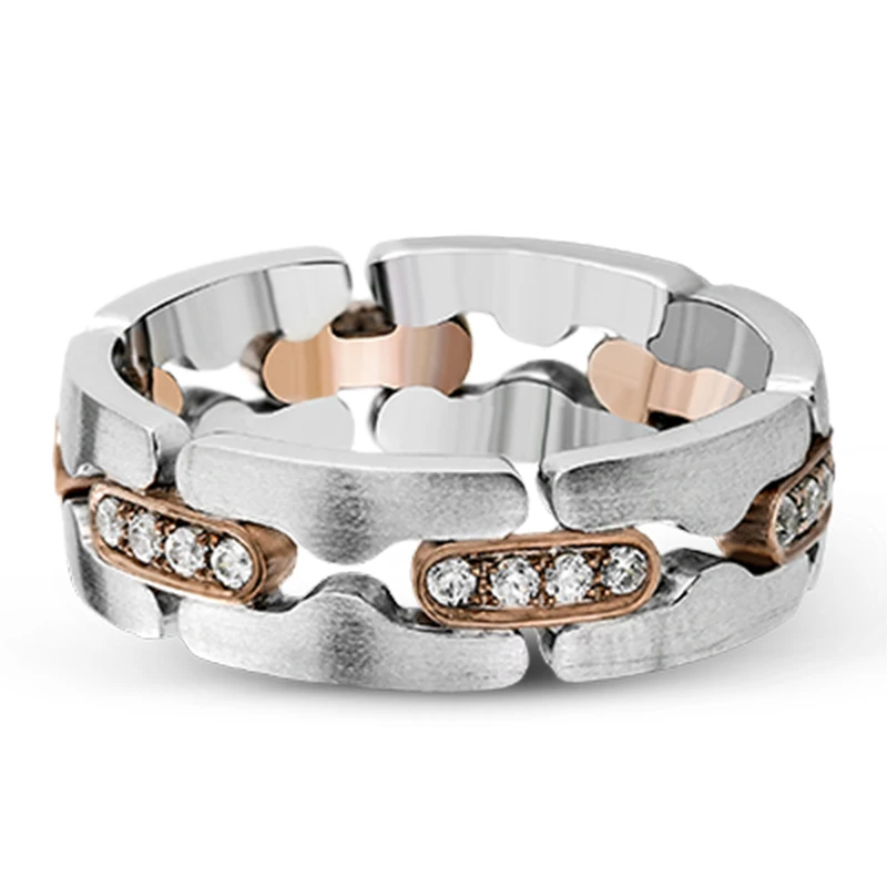 

Creative Chain Design Men Ring Punk Hip Hop Two Tone Micro Pave Zircon Link Couple Wedding Rings For Women Fashion Jewelry