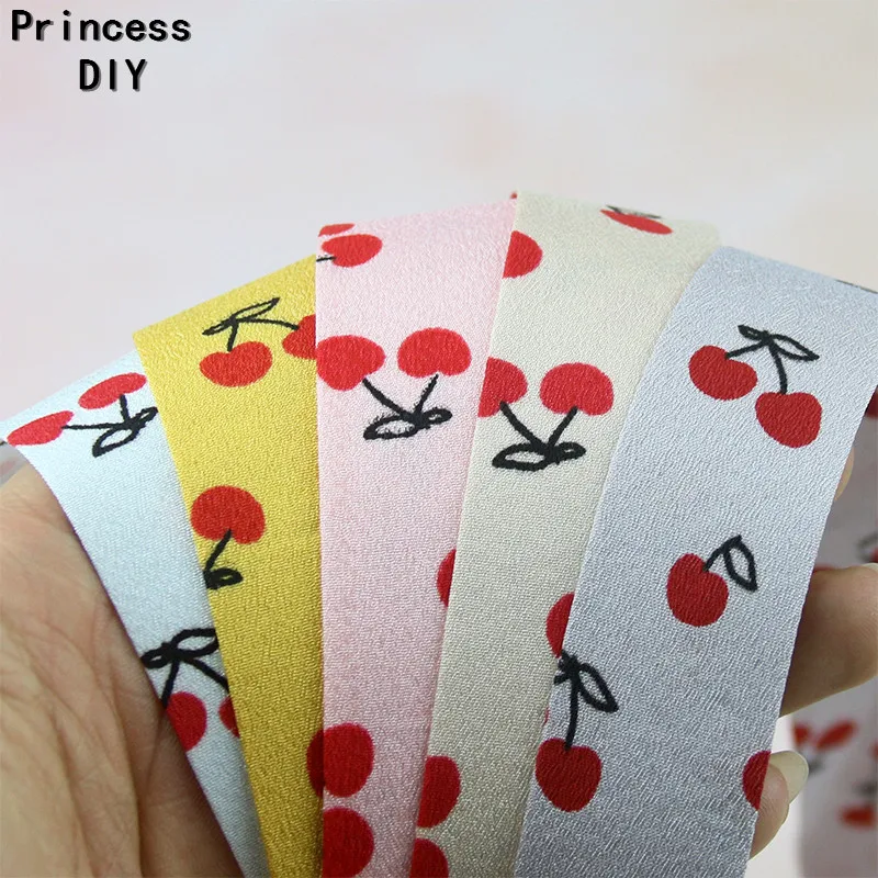 Хлопковая лента с принтом вишни 5 метров 10 25 40 мм 3/8 дюйма 1 дюйм тканевая для