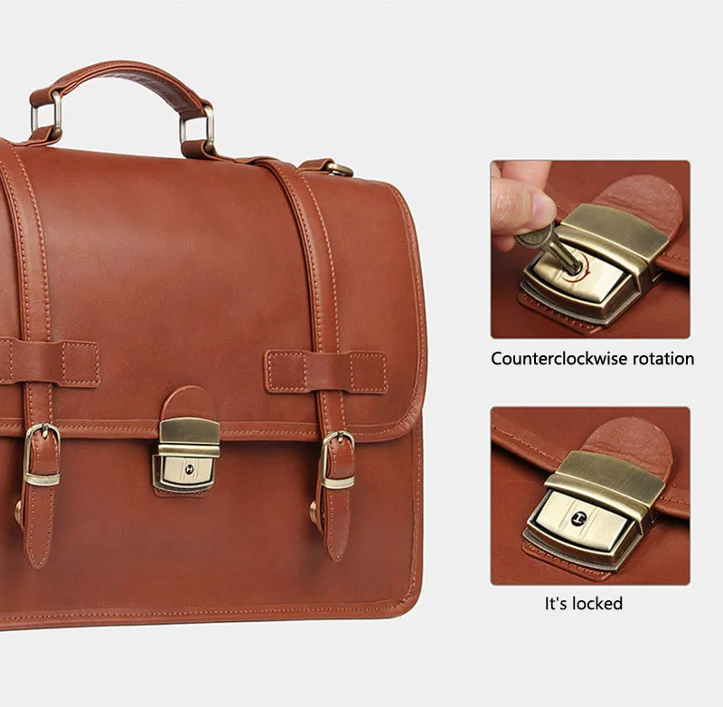 Мужской портфель из натуральной кожи с блокировкой циферблата 14 дюймов деловая