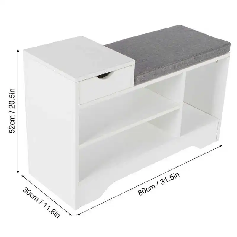 

Multifunction Home Entryway Hallway White Wooden Shoe Bench Stool with Drawer Storage Organizer Cabinet Soft Seat Simple
