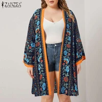 zanzea summer women kimono bohemian floral printed blouse elegant open front beach cardigan long sleeve shirt ol tops plus size