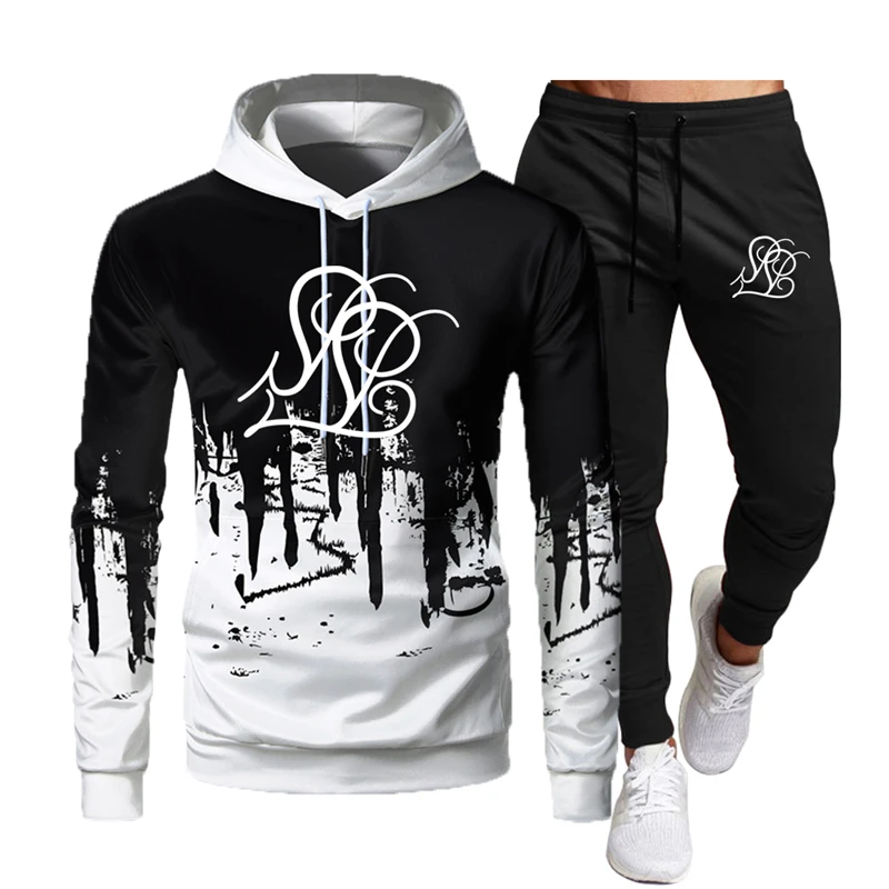 

Повседневные мужские толстовки, свитшоты, осенняя Новинка, модная толстовка с капюшоном, наборы из 2 предметов с принтом брызг чернил, флисо...