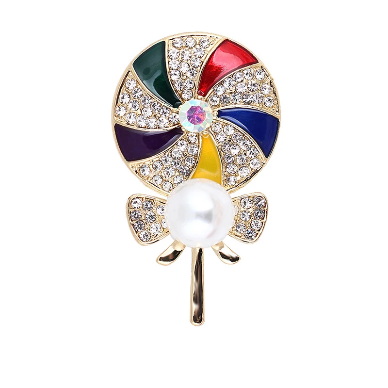 Эмалированная брошь в виде леденца с жемчугом|Броши| |