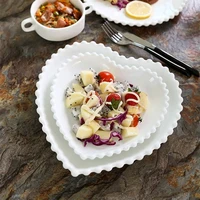 white heart shaped ceramic dinner plate home breakfast fruit salad bowl pearl lace steak plate decor jewelry plate tableware set