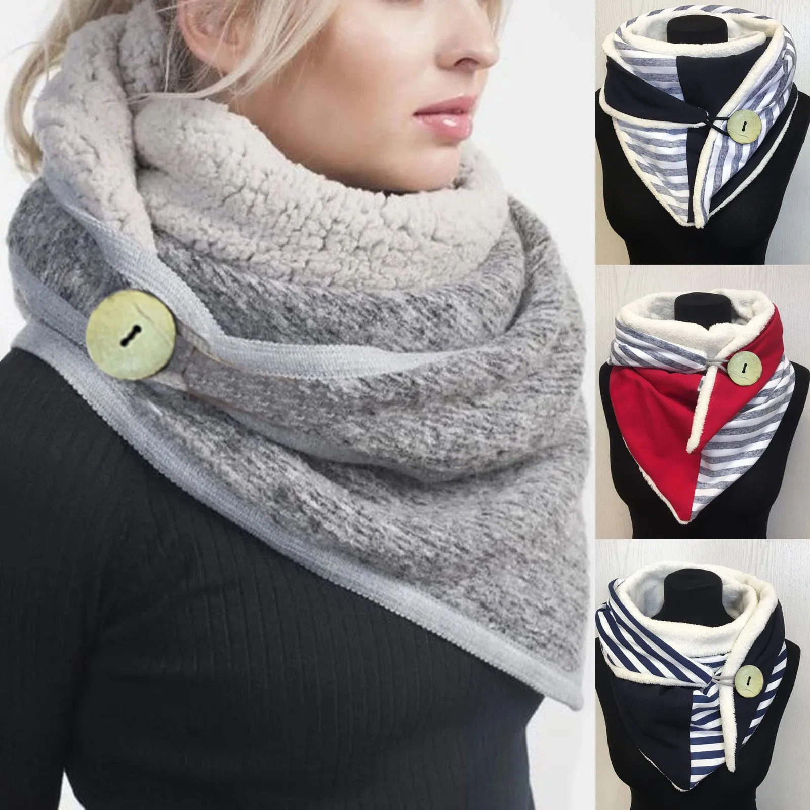 

Echarpe Femme 2021 Winter Women Warm Scarf Retro Printed Plush Warm Scarf Multi-purpose Casual Shawl Button Scarf Bandana