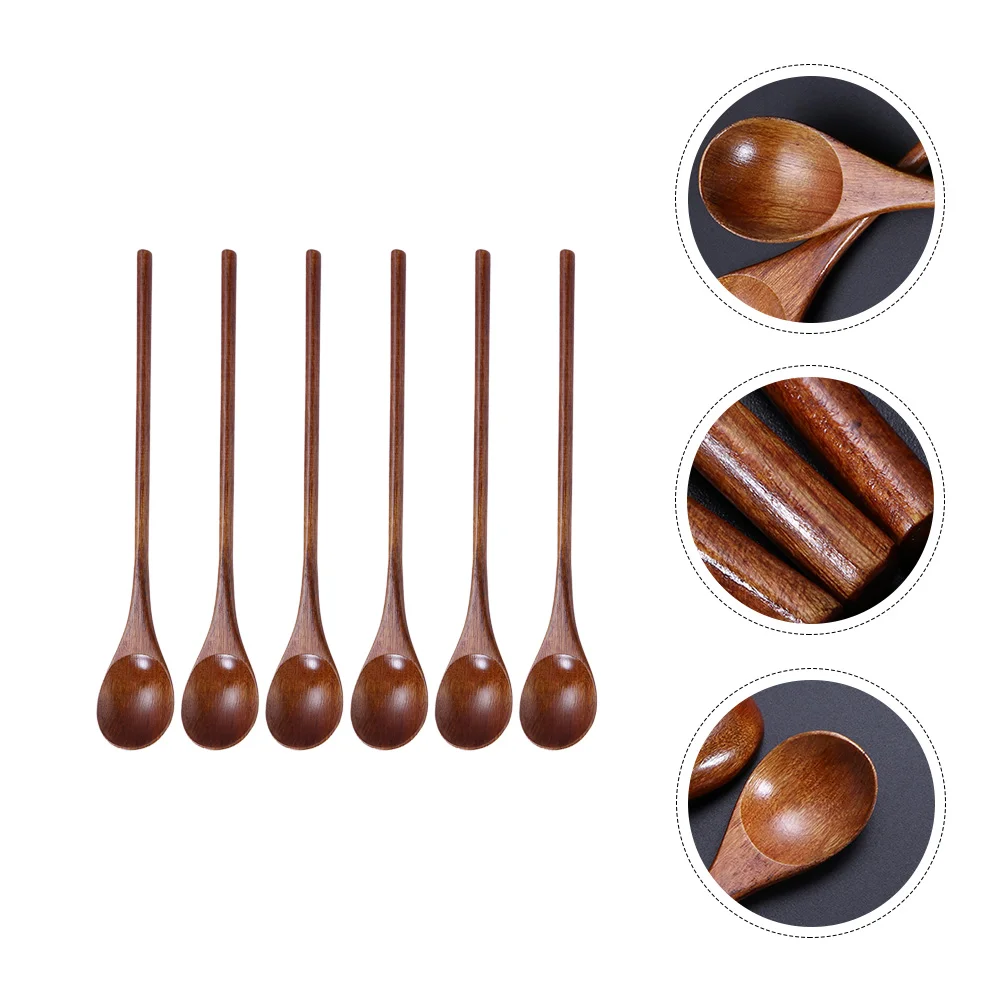 

6Pcs Honey Stirring Spoons Wooden Spoons Accessories Long Handle Spoons