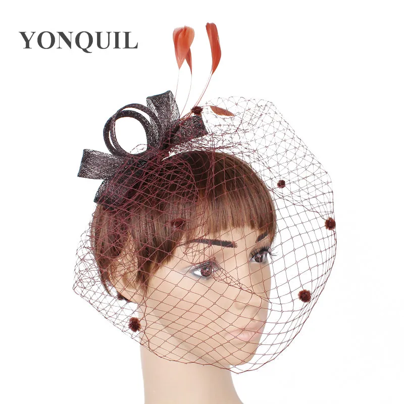 

Wedding Occasion Bridal Mesh Headwear Ladies Sinamay Fascinator Hat With Feathers Hair Accessories Net Fashion Headdress Bride