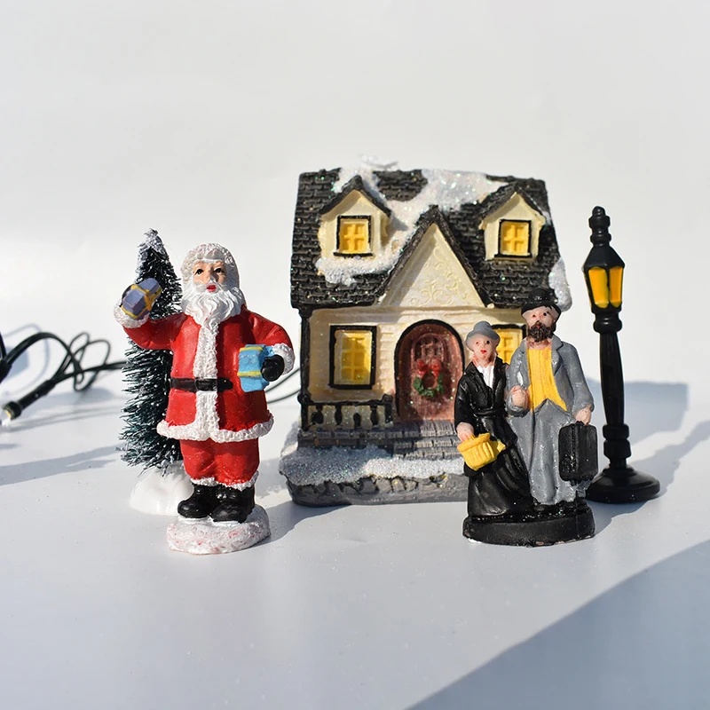 

Рождественские украшения, 10 шт./компл., светящийся домик, маленькая кабина, украшение, набор кукол Санта-Клаус BDF99