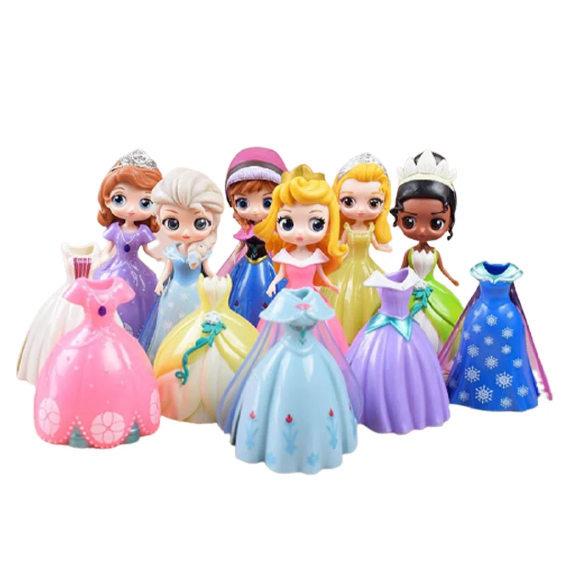 

Anime Action Figures Disney Princess Can Be Changed Dress Up Show Elsa Anna Sophia Bell Set of 6 Pvc Material Gifts for Children