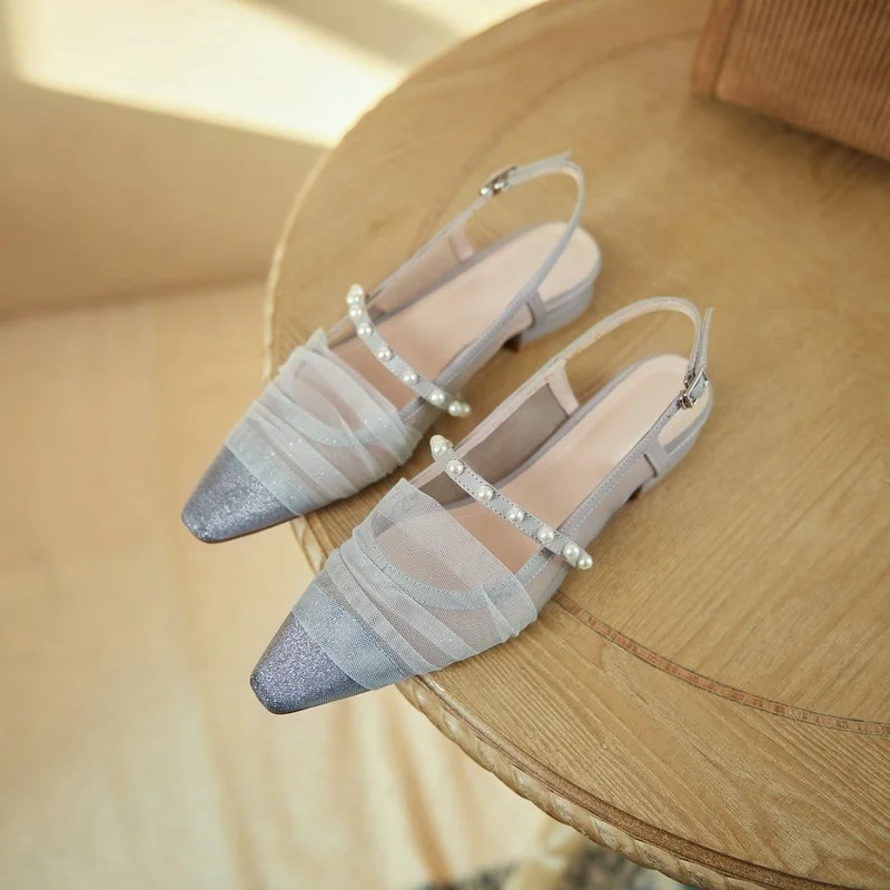 

Sandals Women Summer New Fashion Women's Sandals 2021 Mesh Pointed Sandals Leather Sandals Square Heel Back Strap Female Shoes