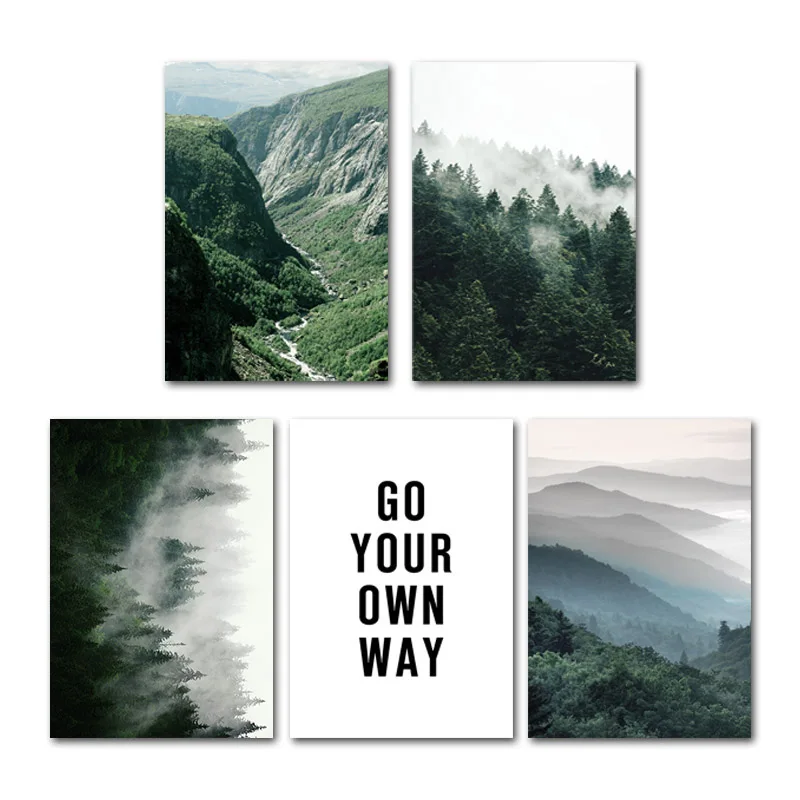 Картина с изображением гор туманного леса природный пейзаж украшение в