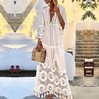 Женское длинное платье с кисточками, однотонное ажурное кружевное платье в стиле бохо, С V-образным вырезом размера плюс платье в богемном стиле, осень 2019