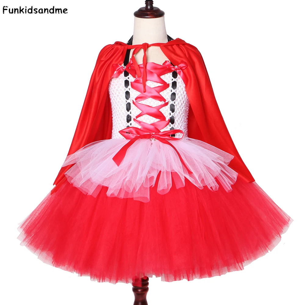 Children Girls Little Red Riding Hood Tutu Dress with Cloak Kids Halloween Costumes White Girl Fancy Carnival Party Up | Детская одежда