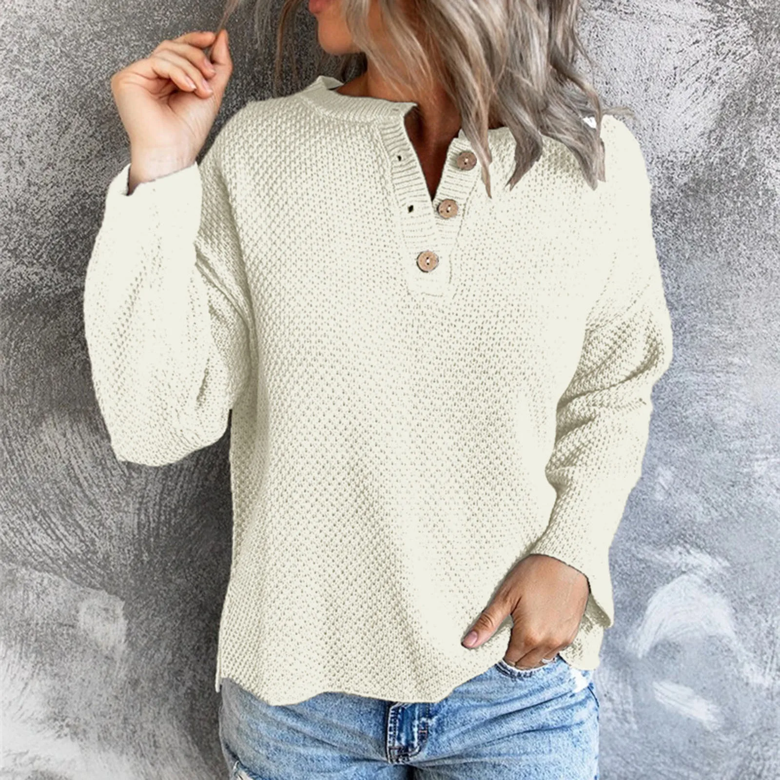 

Женский однотонный вязаный свитер, пуловер на пуговицах с V-образным вырезом и длинным рукавом, теплый свитер на осень и зиму, женский джемпе...