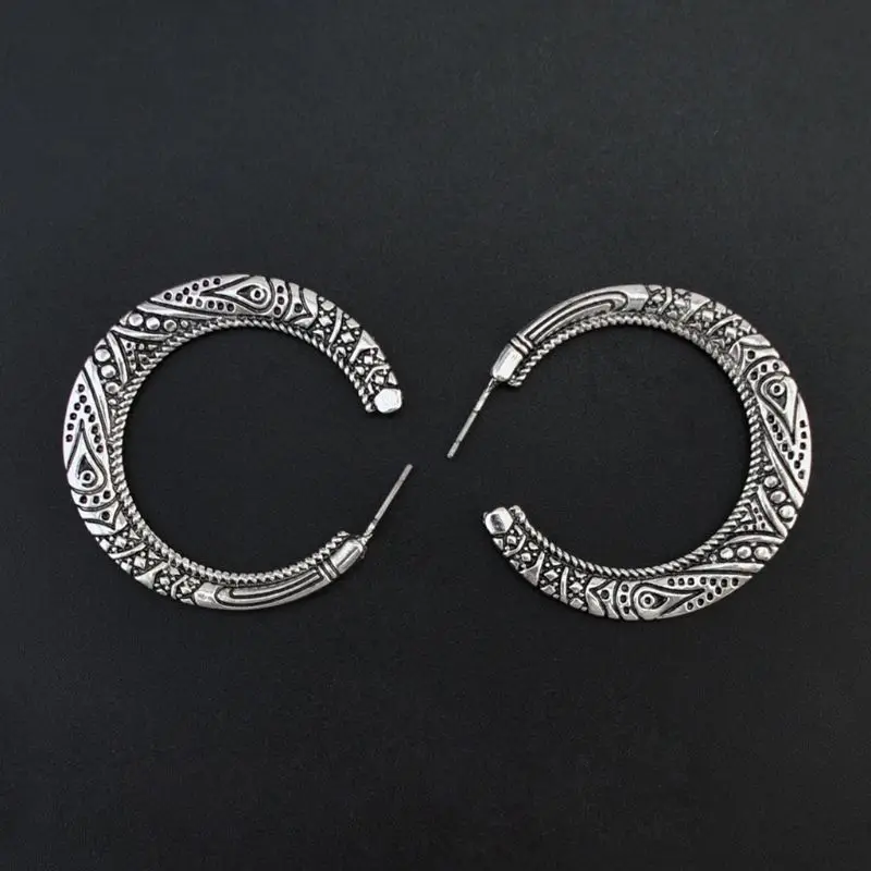 Vintage Tibetan Silver Gold Hoop Earrings Women Retro Indian Bollywood Jewelry | Украшения и аксессуары