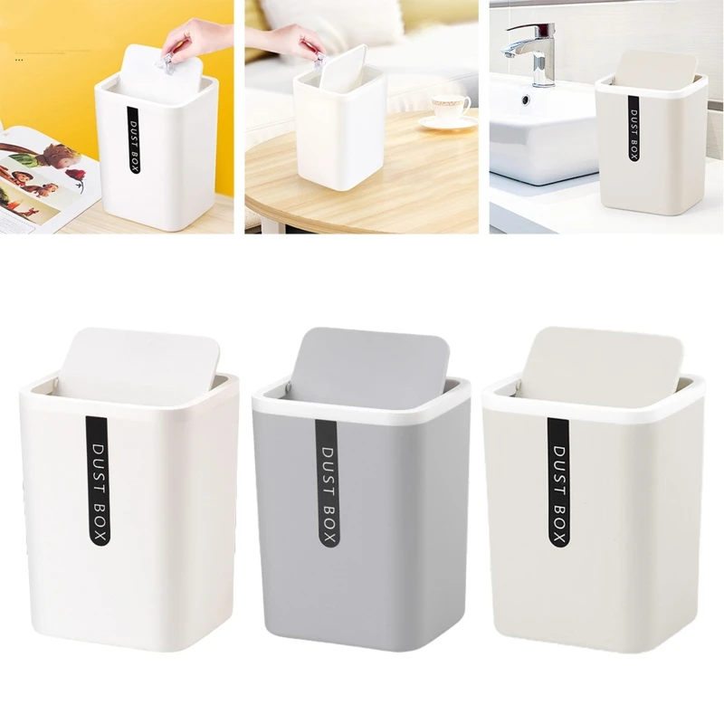 

Mini Desktop Trash Can Tabletop Plastic Waste Bin with Lid Garbage Basket Decor