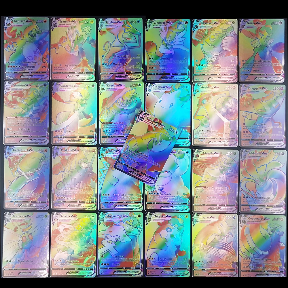 Голографические игральные карты VMAX с покемоном на испанском языке Новое