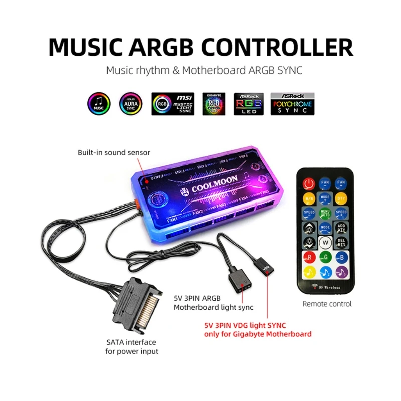 

120mm Case Fan Cooler PC Air Cooling Fans Adjustable 6PIN RGB Speed Color Radiator