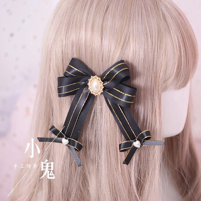 

Dark Series Gothic Lolita KC Headband Pearls Chain Bow Handwork Hairpin Accessories Headwear Women's Headdress Retro Hair Band