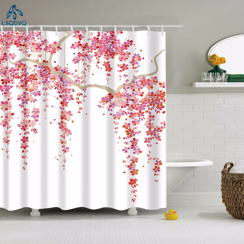 

Beautiful Red Rose Peach Blossom Chrysanthemum Flower Shower Curtain Fabric Waterproof Polyester Bath Curtain With Hooks 180X180