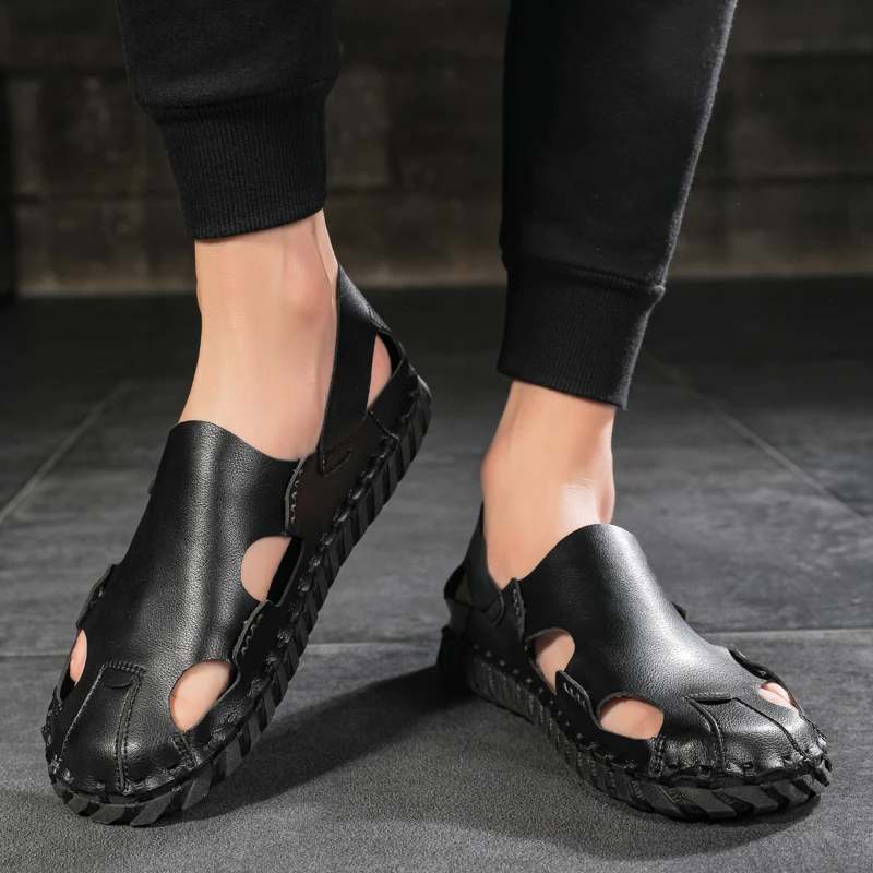 

Classic Summer Men Sandals Leather Breathable Rome Male Outdoor Beach sandals Slippers Soft Men Beach Sandals men