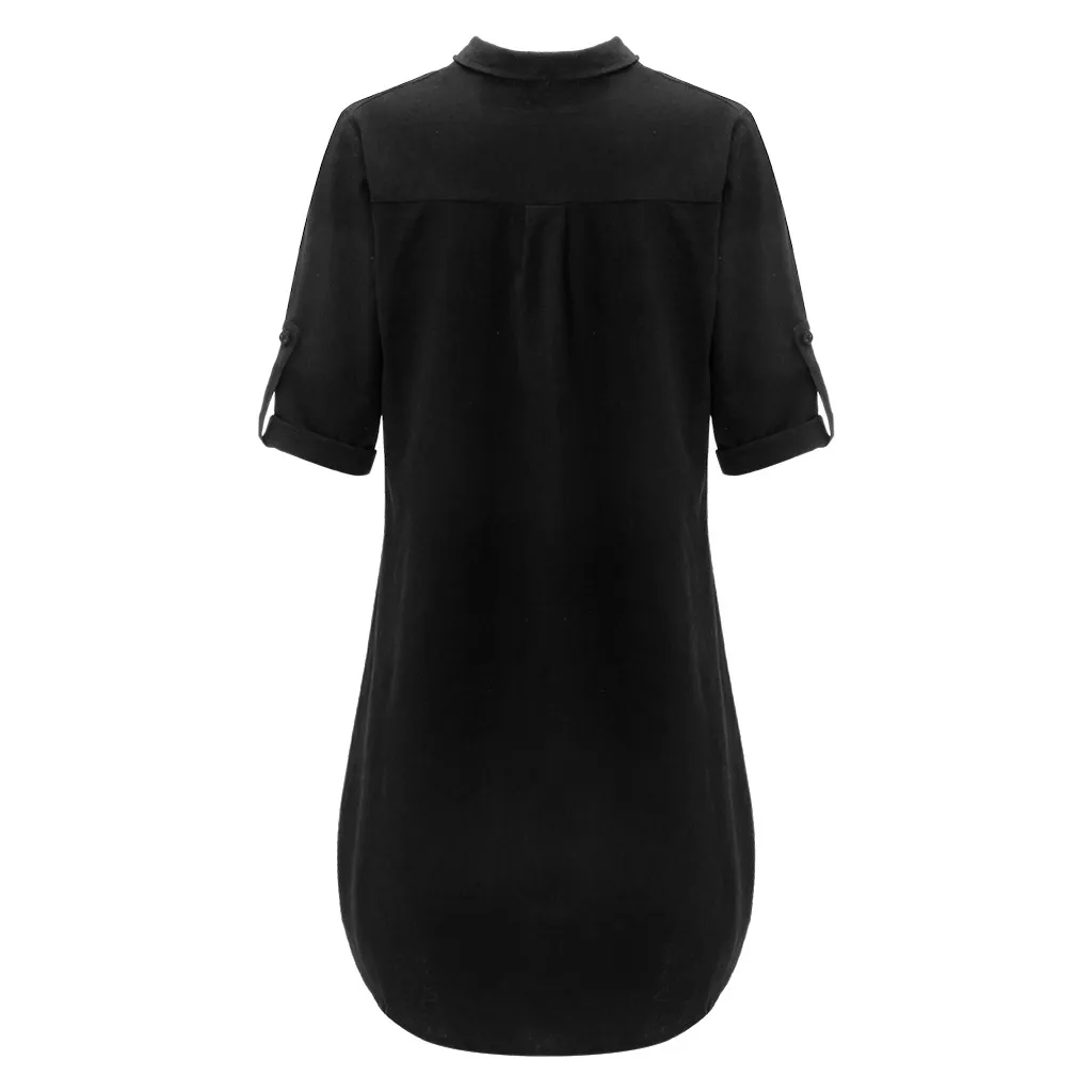 

Fashion Long Blouses Women Shirt Mini Dress Ladies Casual Plus Size Solid Cotton Linen Turn-Down Collar Loose Elegant Blusas