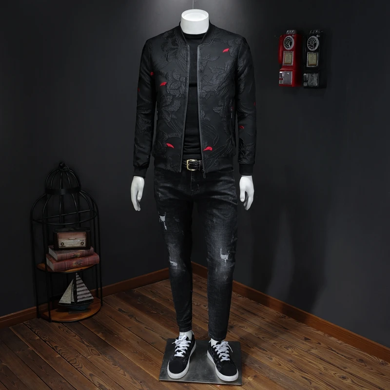 Осень 2021 новая куртка с цветочным принтом Мужская модная винтажная деловая