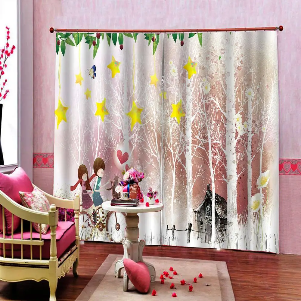 

Pink color Loves Design Blackout Curtains For Girls Living Room Bedroom Window Drapes park landscape Curtain