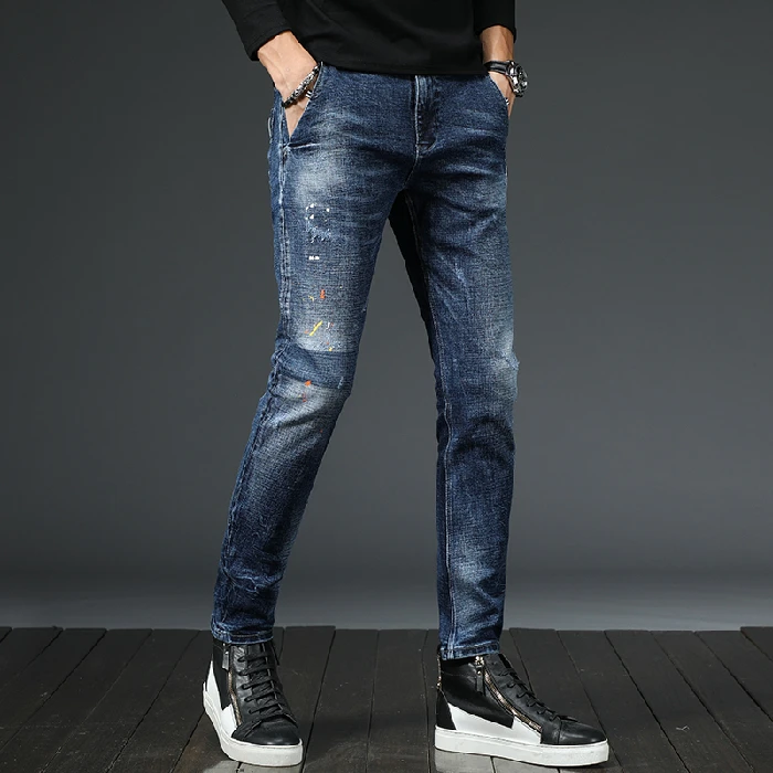 Мужские джинсы с принтом мужские для отдыха вышивкой штаны ног осень и зима |