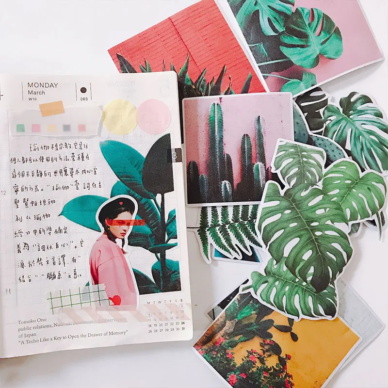 15 шт./лот винтажные широкие листья зеленые посадки бамбуковые наклейки DIY Ремесло