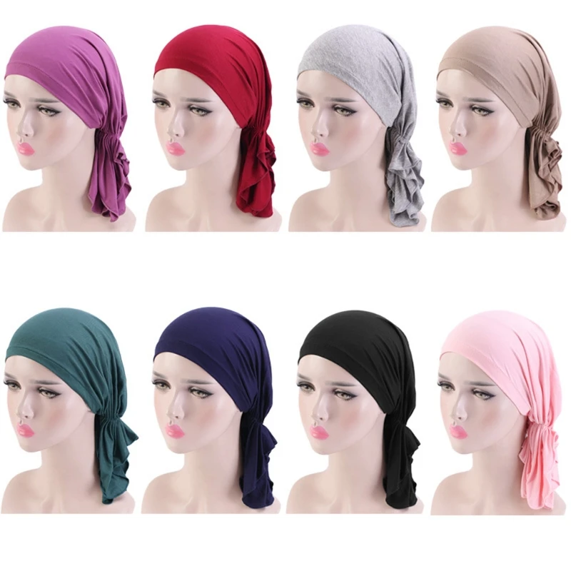

Modal Cotton Head Scarf Turban Chemo Cap Inner Hijab Muslim Stretch Underscarf Hat Islamic Pre Tied Beanie Headwrap 68UA