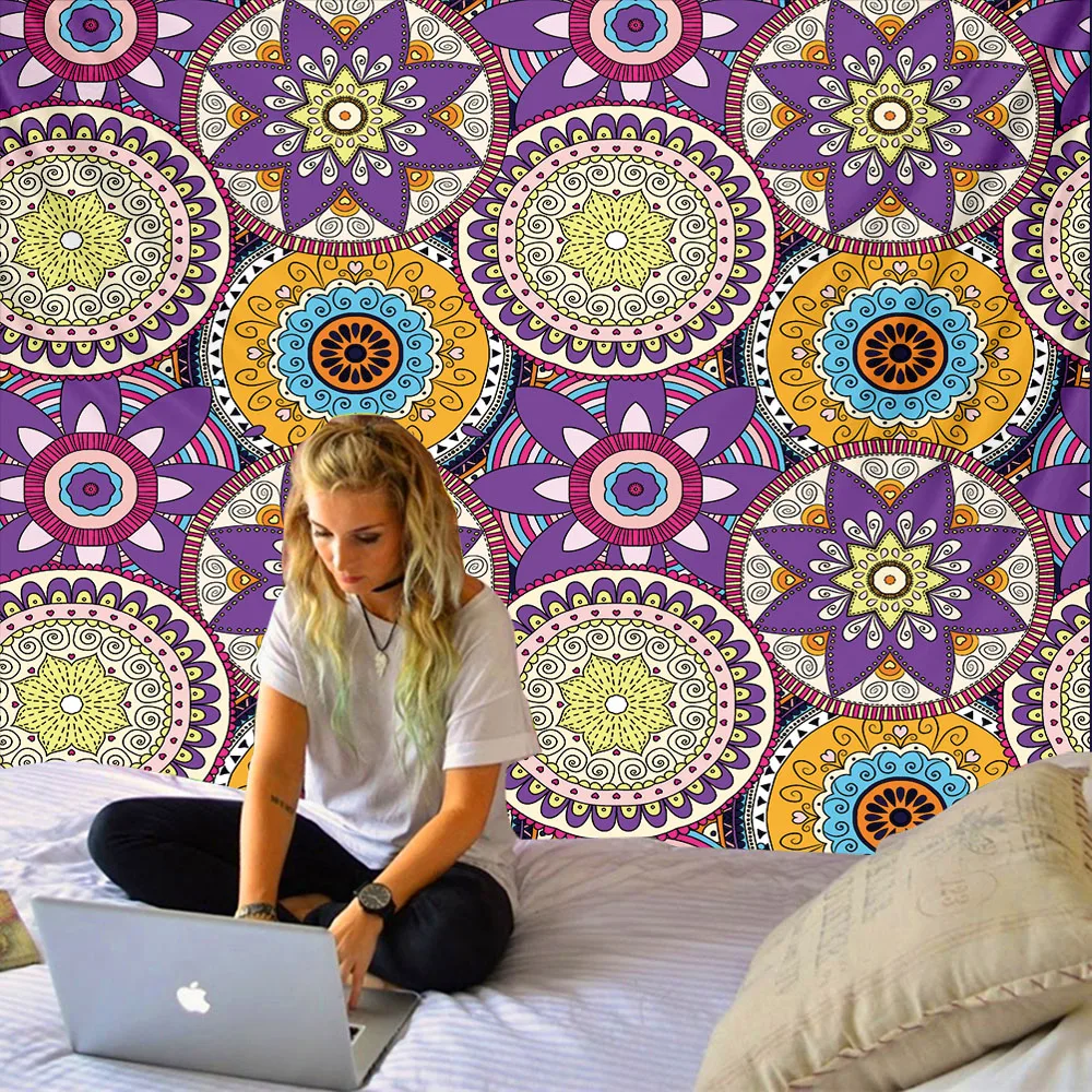 Белый черный гобелен с изображением Солнца и Луны мандалы настенный подвесной в