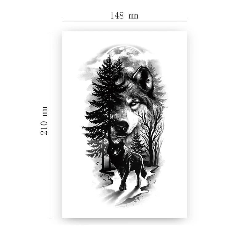 

Temporary Tattoo Stickers Black Forest Wolf Fake Tattoo Waterproof Tatoo Flash Tatto Body Art Leg Arm Large Size for Women Men