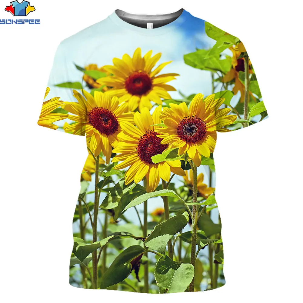

SONSPEE3D Sunflower Blooming Yellow Ocean T-shirt 2021summer Unisex Casual Short Sleeve Men 3D style Street WearPulloverClothing