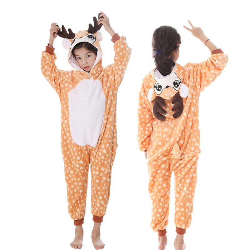 Deer Пижамы кигуруми, единорог для детей, пижамы для маленьких девочек, одежда для сна для мальчиков, животное, Стич, панда, единорог, комбинезон, Детский костюм, комбинезон - Цвет: Deer