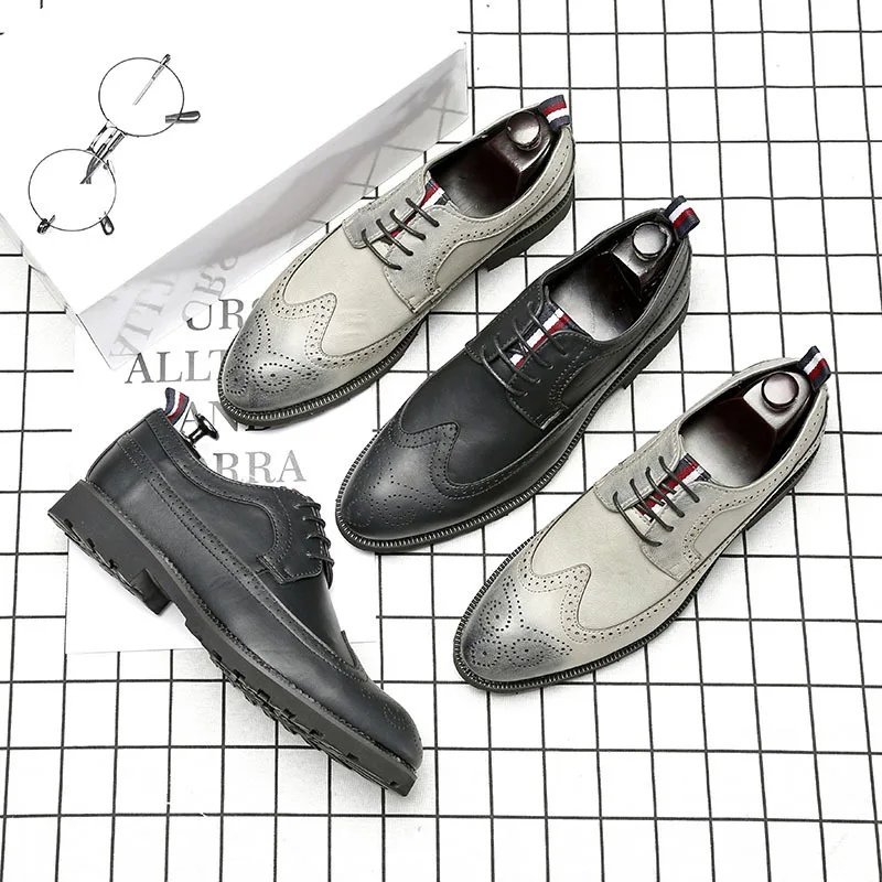 Мужские Кожаные броги в британском стиле Модная Винтажная обувь Bullock с