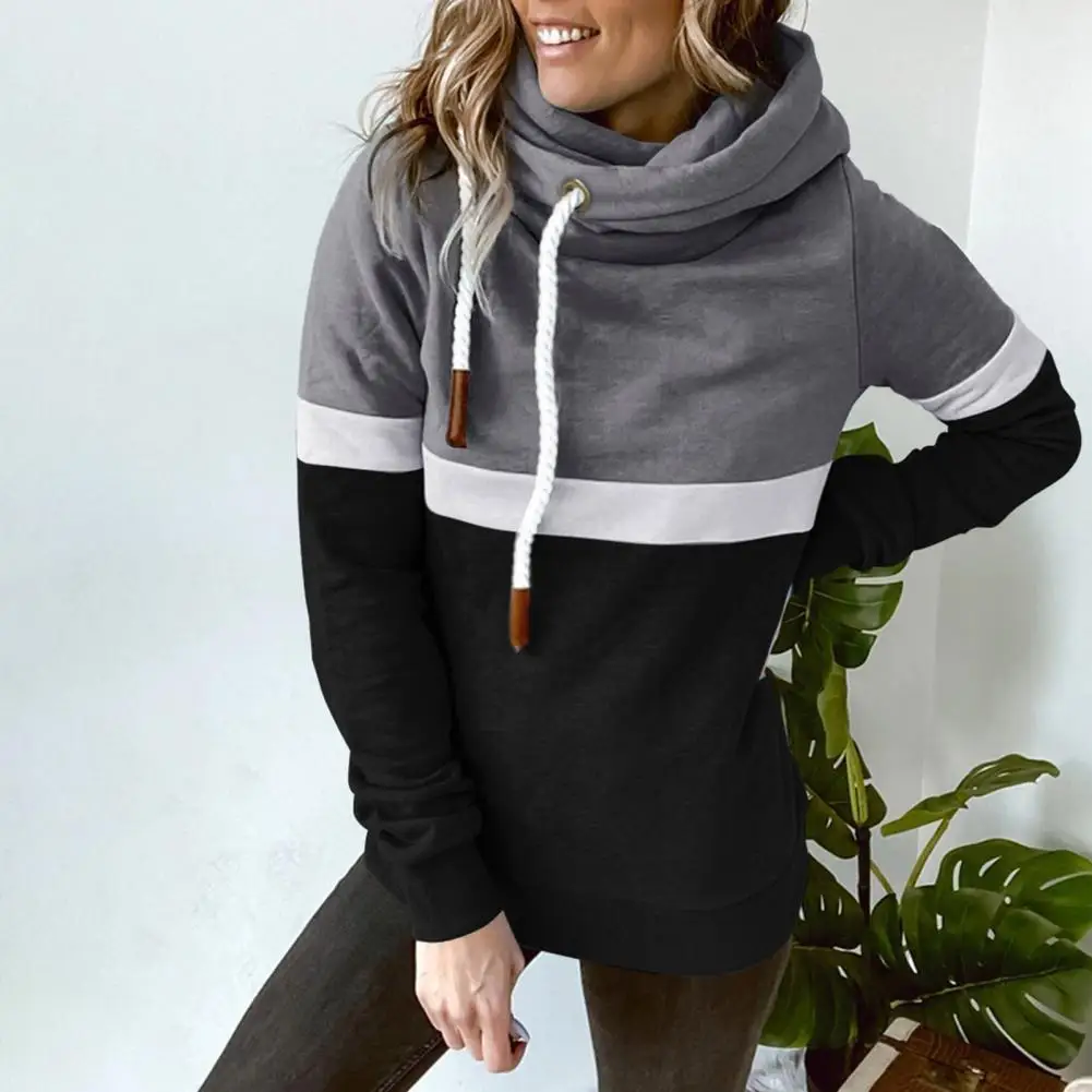 

Women Hoodie Contrast Color Patchwork Autumn Winter Long Sleeve Drawstring Hooded Sweatshirt for Daily Wear roupas femininas