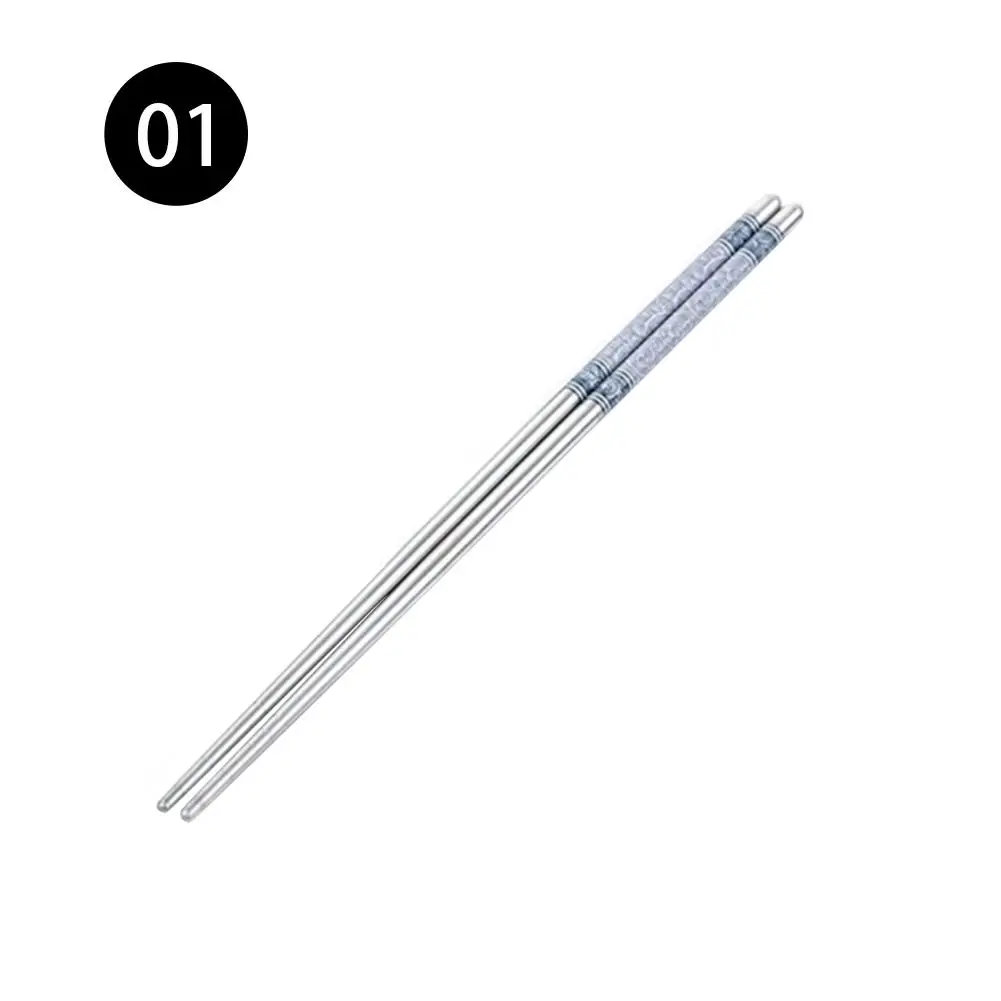 Китайские Длинные Белые Палочки для еды палочки из нержавеющей стали с рисунком