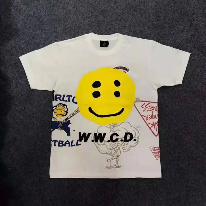 KANYE CPFM. XYZ w. W. C. D. Футболка с коротким рукавом и принтом смайлика из мультфильма граффити для мужчин и женщин, футболка с круглым вырезом, уличная одежда, пуловер, футболка - Цвет: pic color15