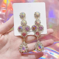 elegant korean waterdrop colorful crystal dangle earrings for women girls luxury fashion party jewelry brinco gifts