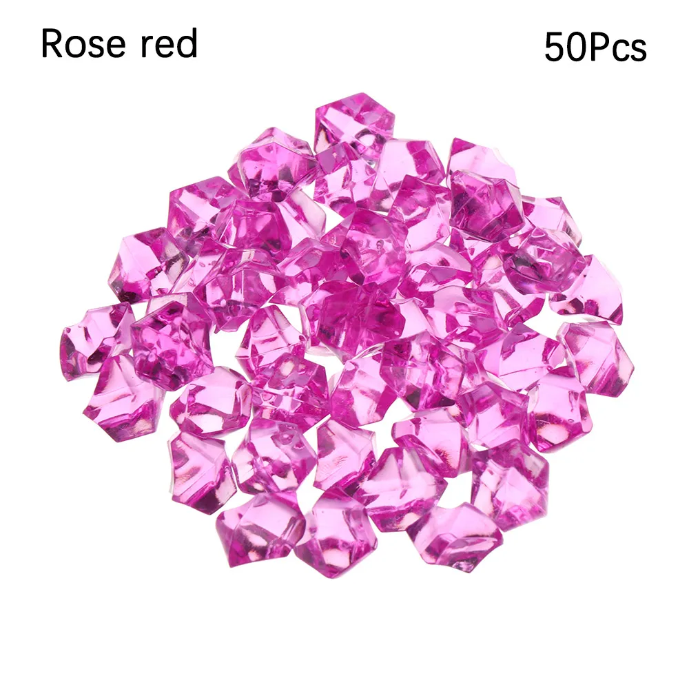 rose red 50 шт. красочные искусственные камни булыжники хрустальные кубики льда наполнитель для сосудов галька аквариум пейзаж аквариум домашнее приспособление для украшения - Цвет: rose red