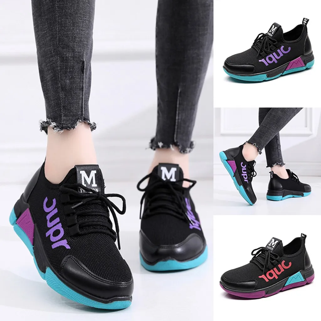 Женские Модные Разноцветные сетчатые спортивные кроссовки на плоской подошве