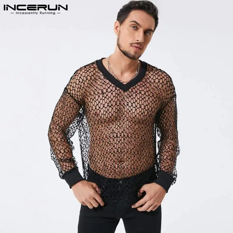 

Футболка мужская сетчатая Прозрачная с V-образным вырезом и длинным рукавом