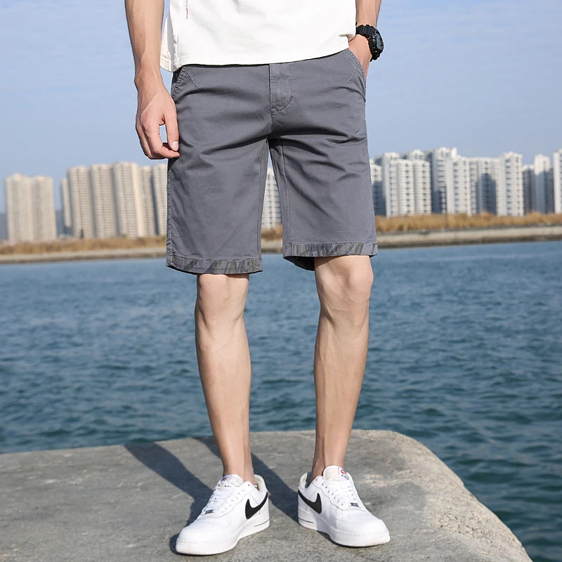 

97% Cotton 3% Spandex Slight Stretch Men Trousers Knee Length Casual Student Pants Orange Dark Grey Fashion Style Collegue 5102