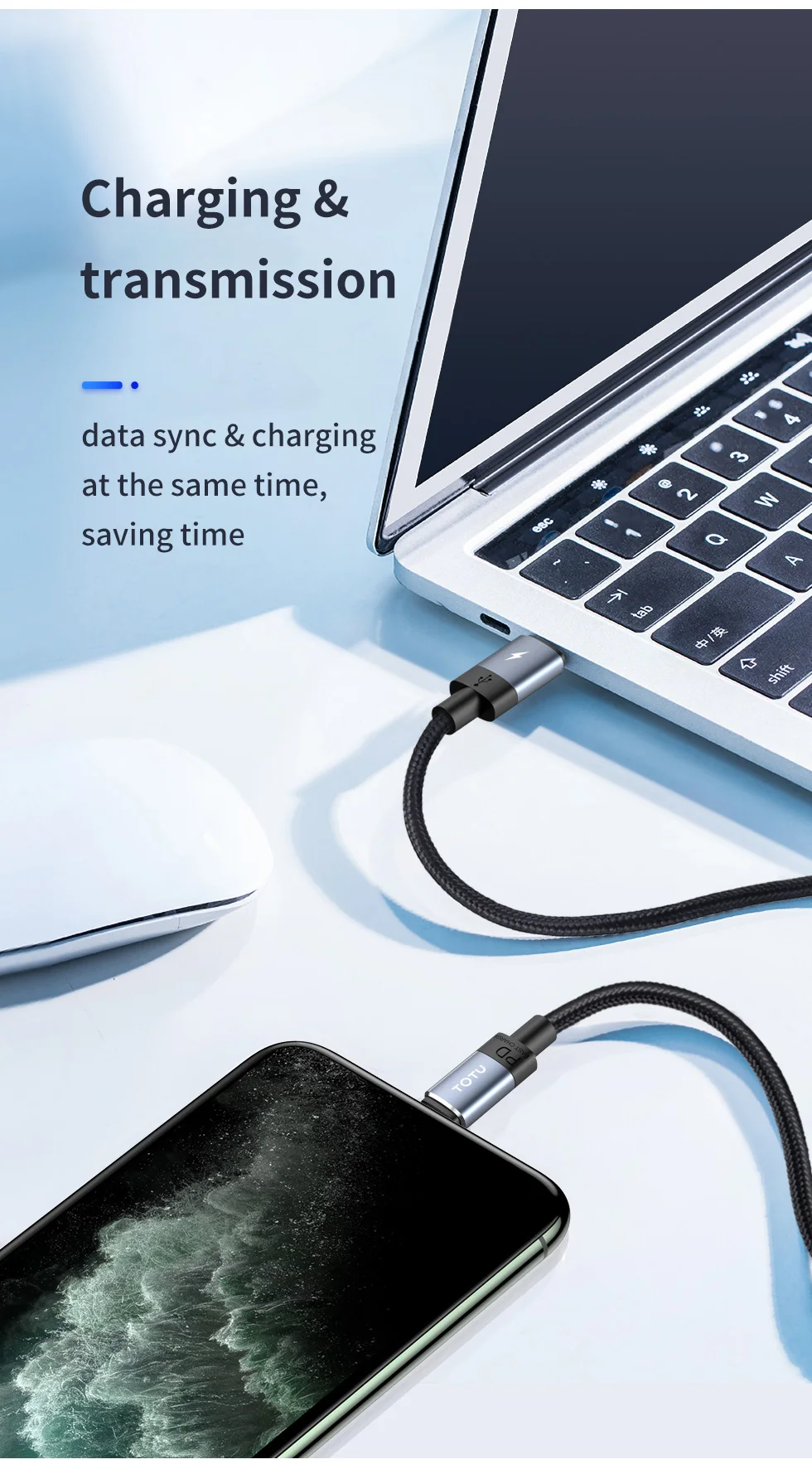 Кабель TOTU для usb lightning для iPhone 11 pro xs max xr 8 7 6 plus 5 ipad зарядное устройство usb type c PD Быстрая зарядка данных 0,25 м 1 м 2 м