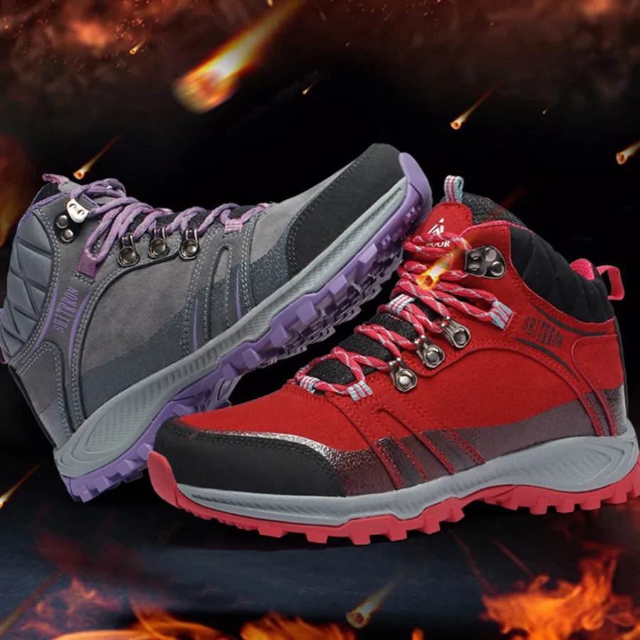 Women's Waterproof Suede Hiking Shoes Big Size Men Breathable Climbing Fleece Warm Winter Sneakers Sport Mountain | Спорт и