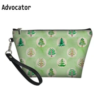 advocator women make up cases printed beauty leaf green plant cosmetic bags for ladies pu leather make up bags travel organizer