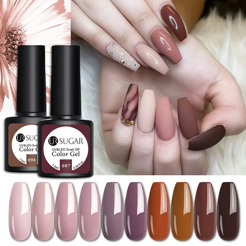 UR SUGAR 7 5 мл темно коричневый Цветной Гель лак для ногтей шоколад Кофе осень био